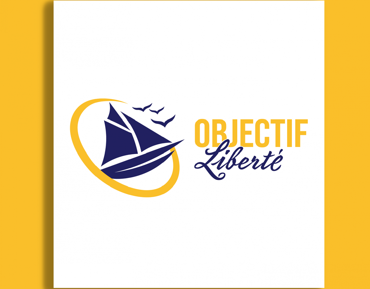 Logo de l'entreprise objectif liberté représentant un voilier et des oiseaux