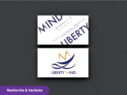 Logo variante de liberty mind sur une carte de visite